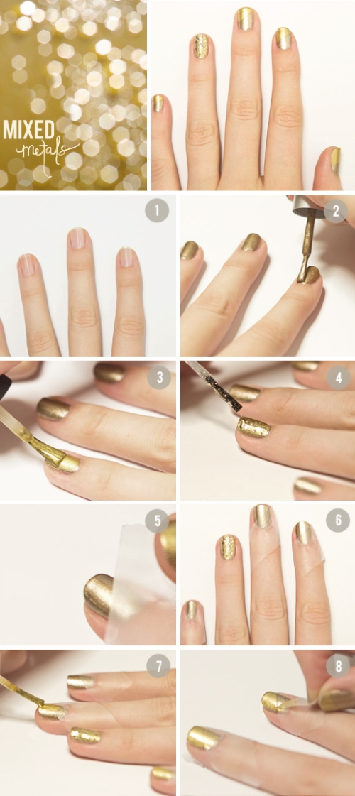 DIY nail manicure gold mixed metals